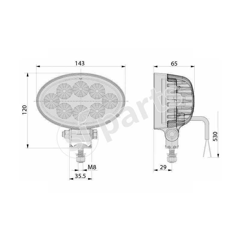 FARO DA LAVORO SPOT 8 LED OVALE IR