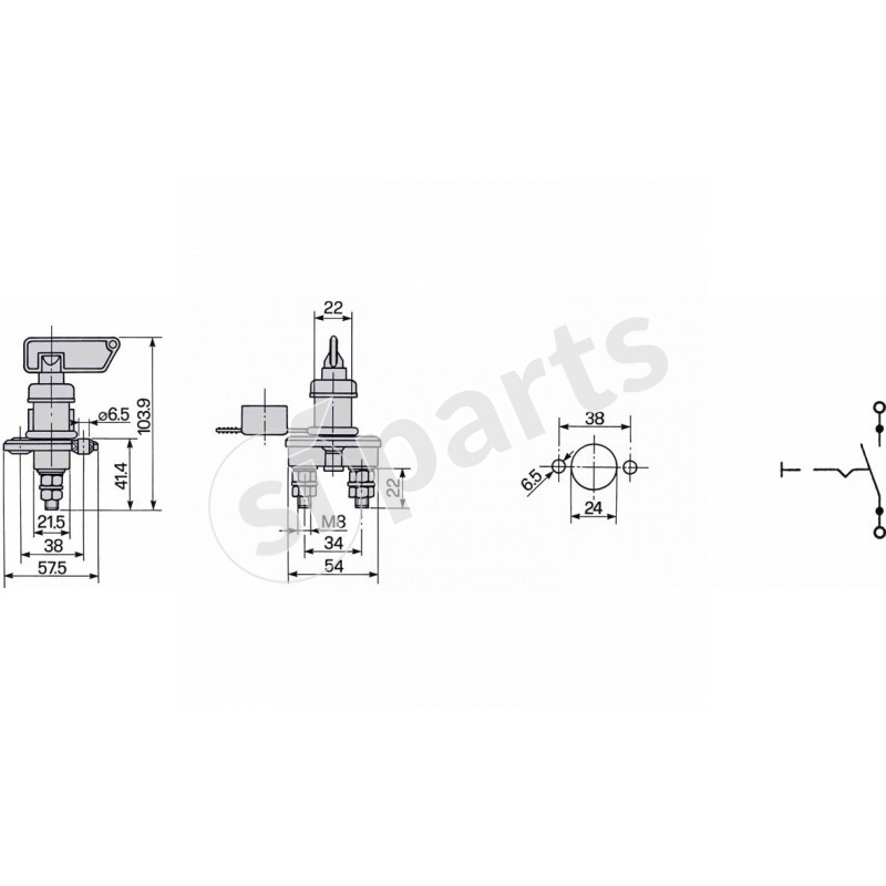 INETRRUTTORE STACCABATTERIA UNIPOLARE CON CAPPUCCIO IN GOMMA USO NAUTICO