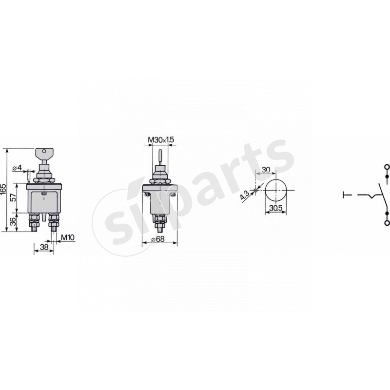 BATTERY MAIN SWITCH SINGLE POLE WITH KEY