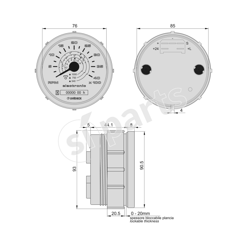 CRONOGIROMETRO 0-4000 GIRI 12V UNIDECK