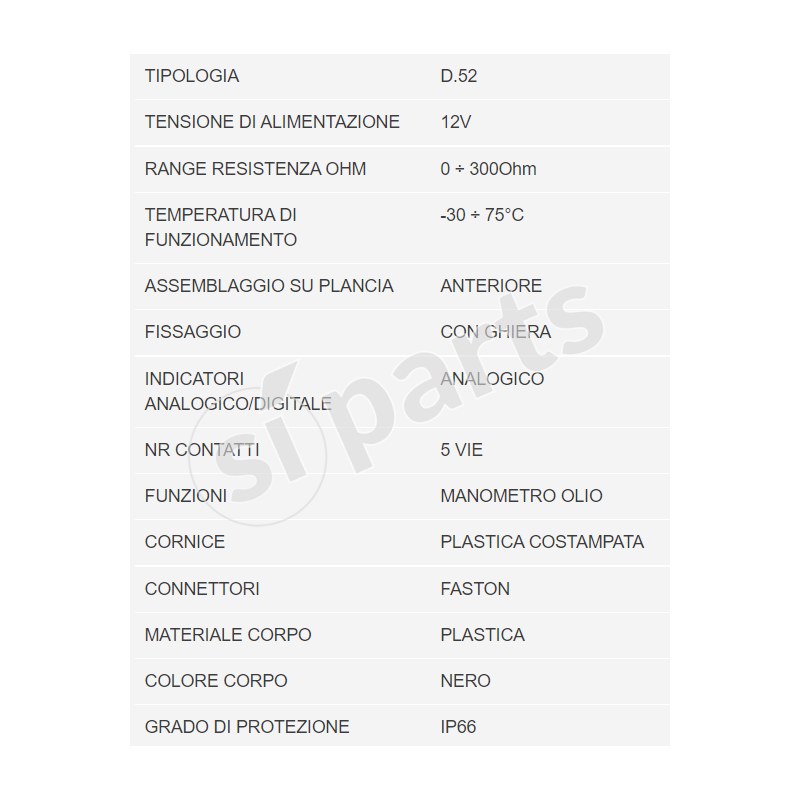 STRUMENTO INDICATORE PRESSIONE OLIO 12V IR UNIDECK