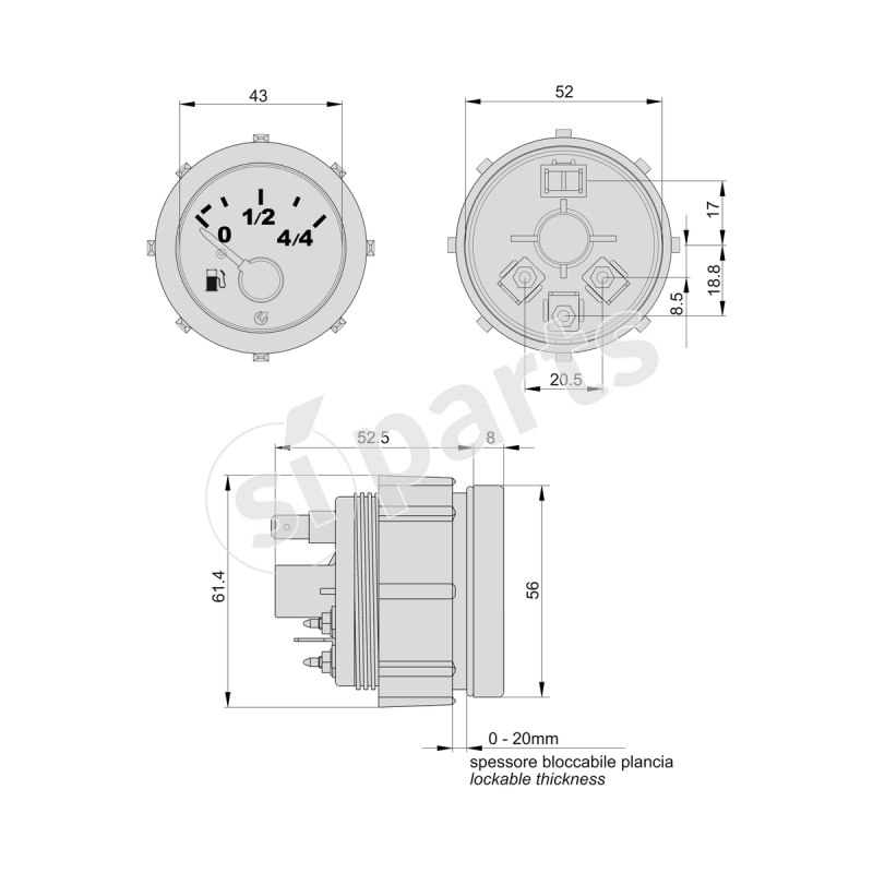 UNIDECK 12V 52 DIAMETER INSTRUMENT