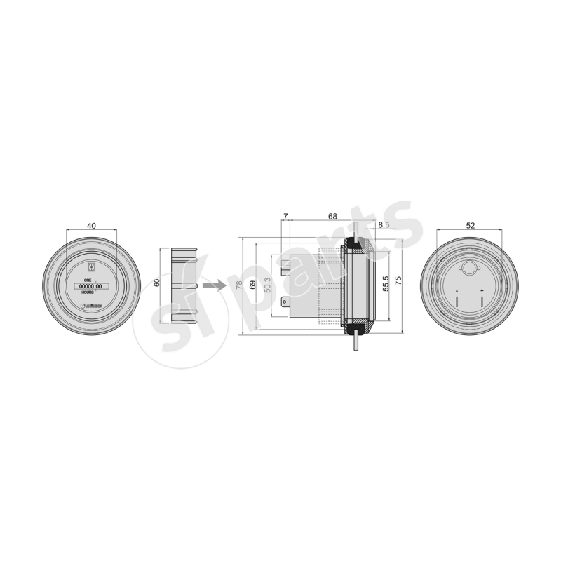 UNIDECK QUARTZ HOUR METER 12-24V